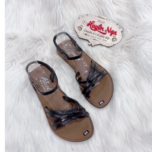 Dép quai hậu sandal nữ đan dây màu đen đế nâu