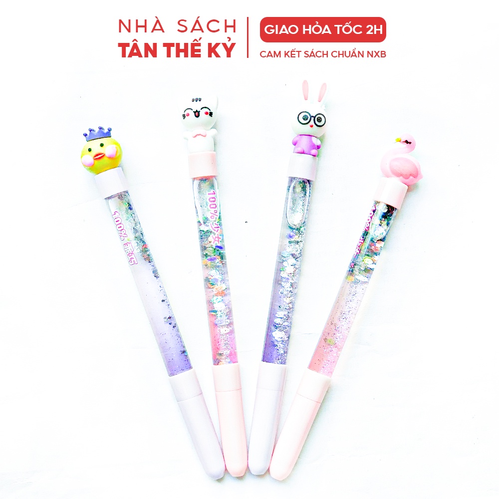 Bút bi mực nước đen Pison 0.5mm vỏ ánh nhũ họa tiết hoạt hình