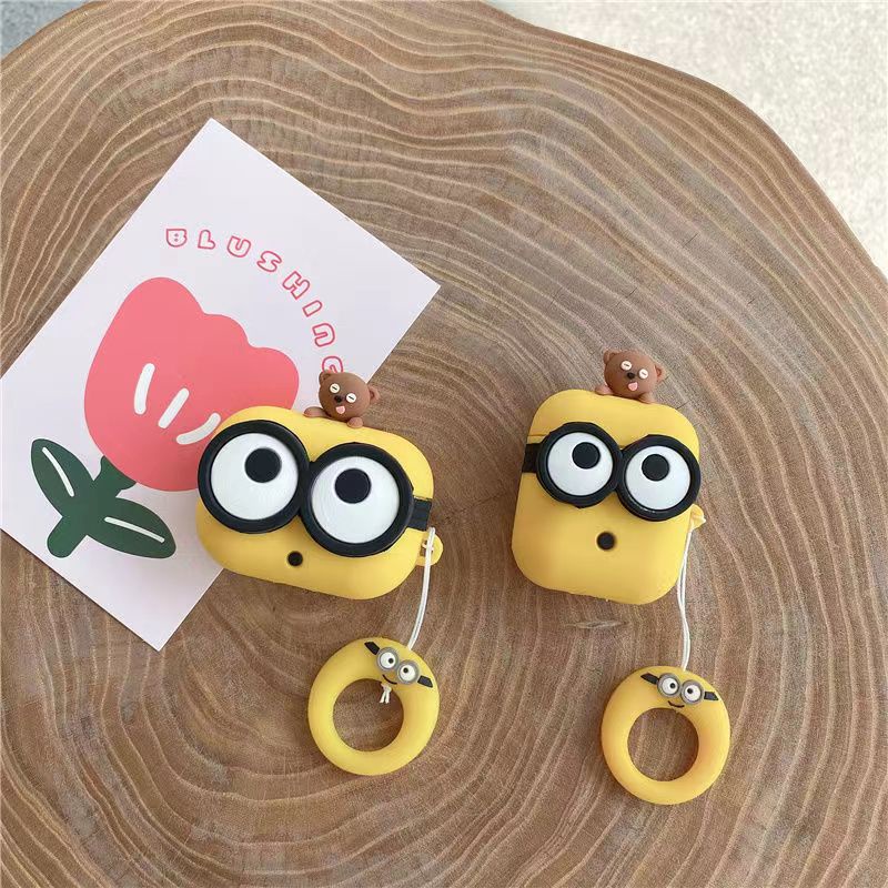 Vỏ Bảo Vệ Hộp Sạc Tai Nghe Airpods pro2 3 / 1 / 2 pro Bằng Silicon Hình Minions Mắt To 3D Dễ Thương