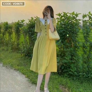 Đầm sơ mi chiết eo cổ sen