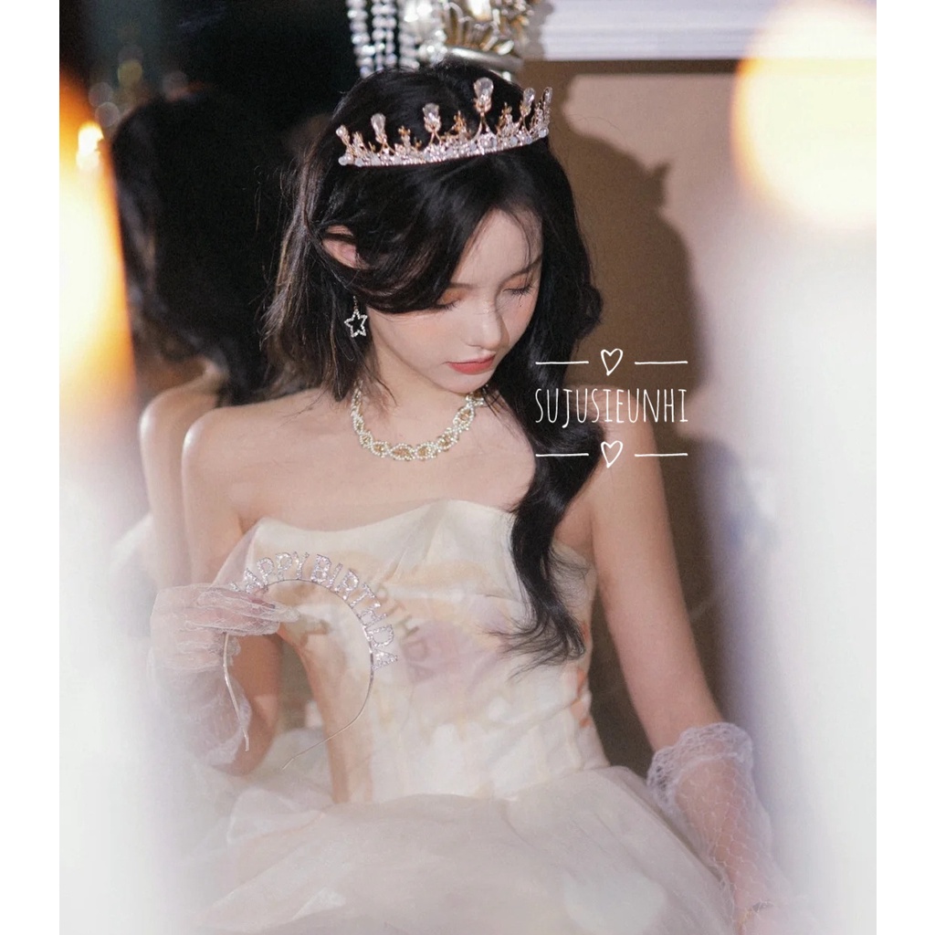(3 mẫu) vương miện cô dâu họa tiết hình lá, giọt nước đính ngọc và đá nhân tạo/ phụ kiện đội đầu chụp ảnh, sinh nhật