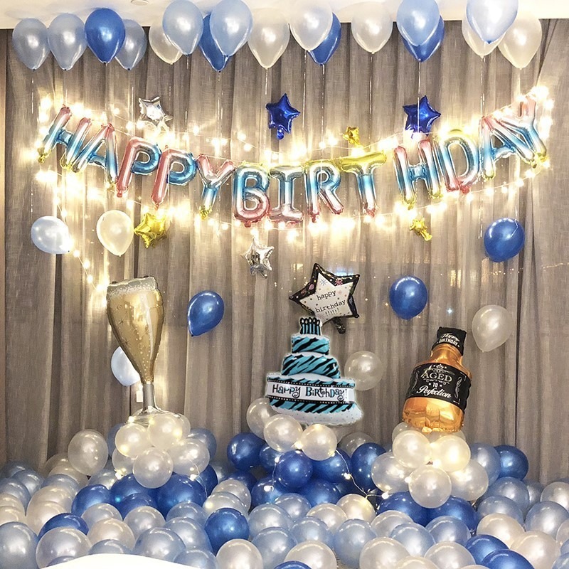 Bong bóng tráng nhôm hình chữ Happy Birthday 1 màu sắc tuyến tính