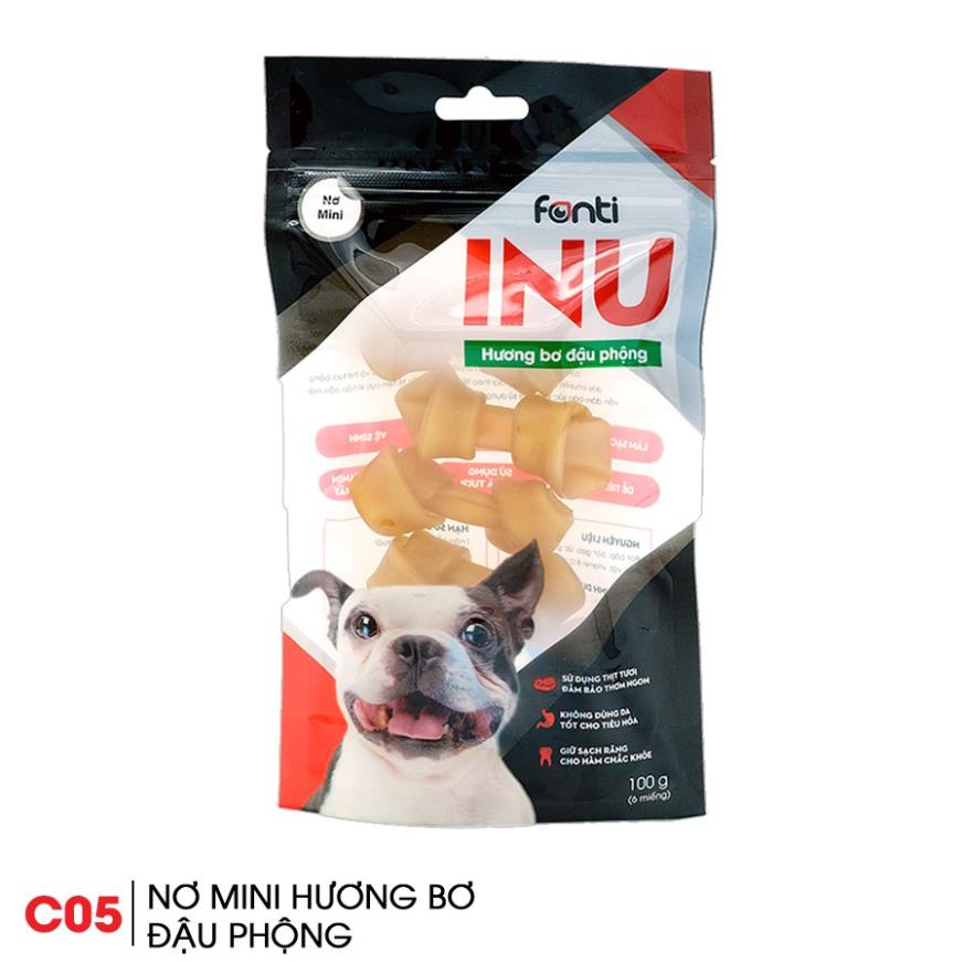 Nơ Hương Bơ Đậu Phộng, Xương Gặm Cho Chó Fonti Inu, Thơm Ngon, Làm Sạch Răng, 6Cục/100g/Túi, Made in Vietnam C05