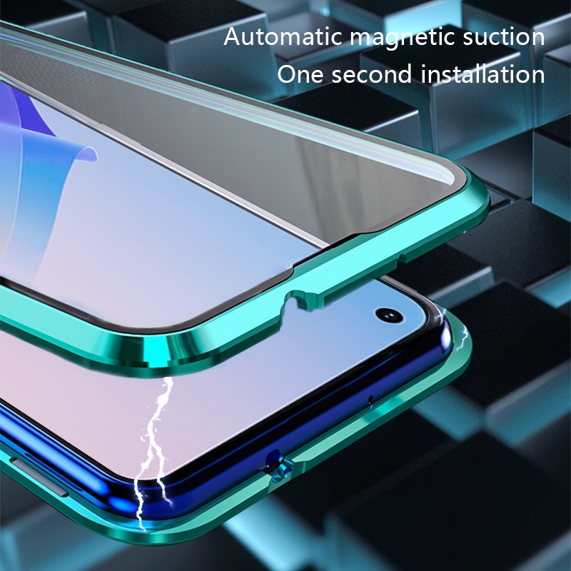 Ốp Điện Thoại Kính Cường Lực Hai Mặt Viền Kim Loại Nam Châm Chống Sốc Cho OPPO reno 8 8Z 7 7Z Reno8 Z 4g 5G