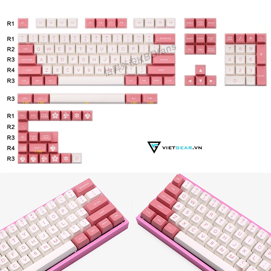 [Mã SKAMSALE03 giảm 10% đơn 200k] Bộ nút bàn phím cơ keycap SA Maxkey Pink White 130 nút