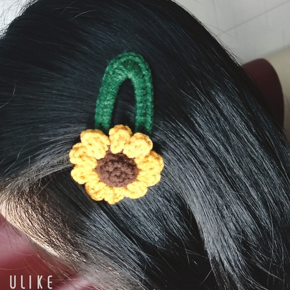 Kẹp tóc hoa hướng dương, kẹp tóc bằng len Handmade