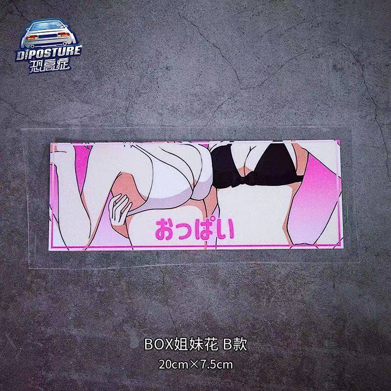 Miếng sticker hình cô gái anime JDM 2D phản quang dán trang trí cản xe chống thấm