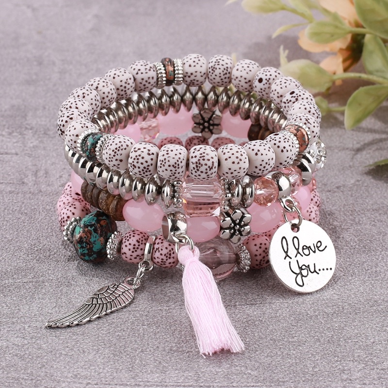 Set vòng tay boho nhiều màu sắc phong cách tua rua