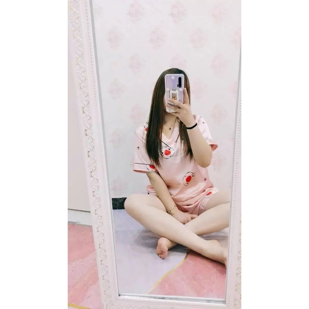 Đồ ngủ lụa nữ ngắn tay Hàn Quốc dễ thương phù hợp với mùa hè | BigBuy360 - bigbuy360.vn