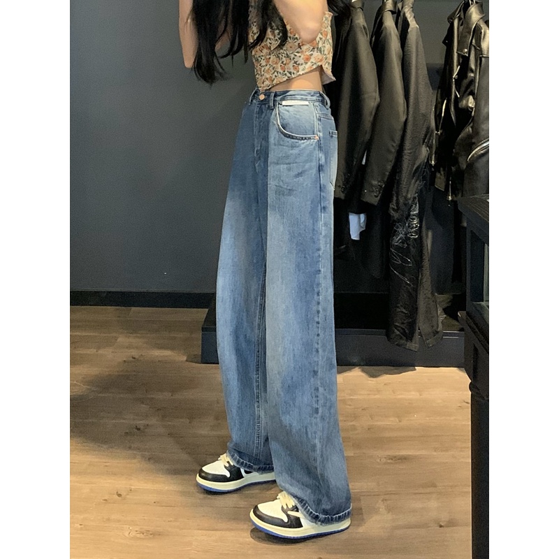 Cocory vn Quần Jeans Nữ Lưng Cao Ống Rộng Thời Trang
