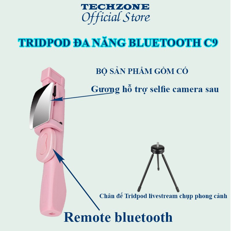 Gậy Chụp Ảnh Bluetooth Đa Năng Kiêm ĐếTripod Thép 3 Chân, Gậy Tự Sướng Có Remote Bluetooth, Tripod Cao Cấp Siêu Bền