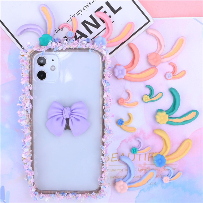 Charm (C460) slime/ Dụng Cụ Charm Trang Trí [Ko Keo &amp; Nút] Tai Thỏ Kèm Hoa Xinh Xắn