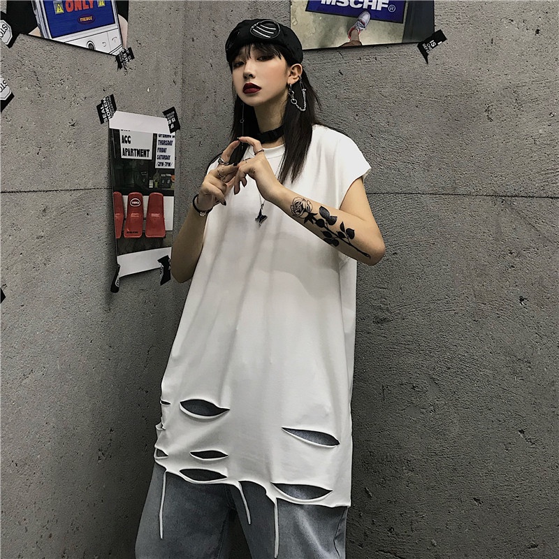 Áo Thun Sát Nách Dáng Rộng Phối Rách Kiểu Retro Hàn Quốc Thời Trang Mùa Hè Cho Cặp Đôi