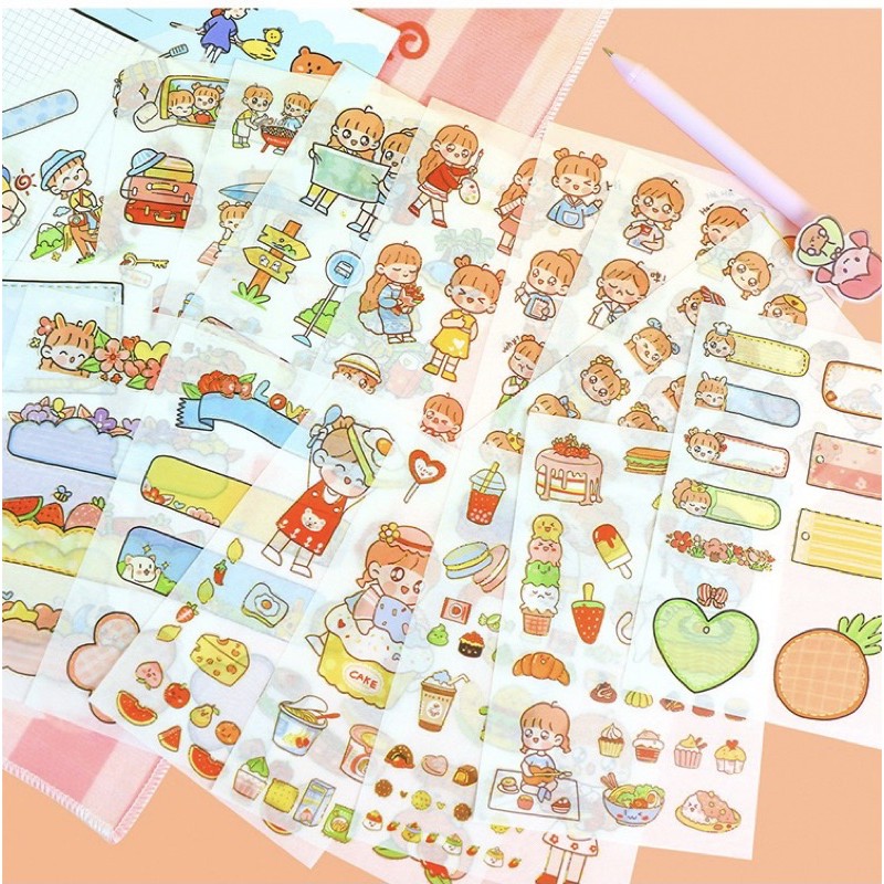 Set 4 tấm nhiều miếng sticker trang trí điện thoại, máy tính, sổ vở, kệ, hộp văn phòng phẩm