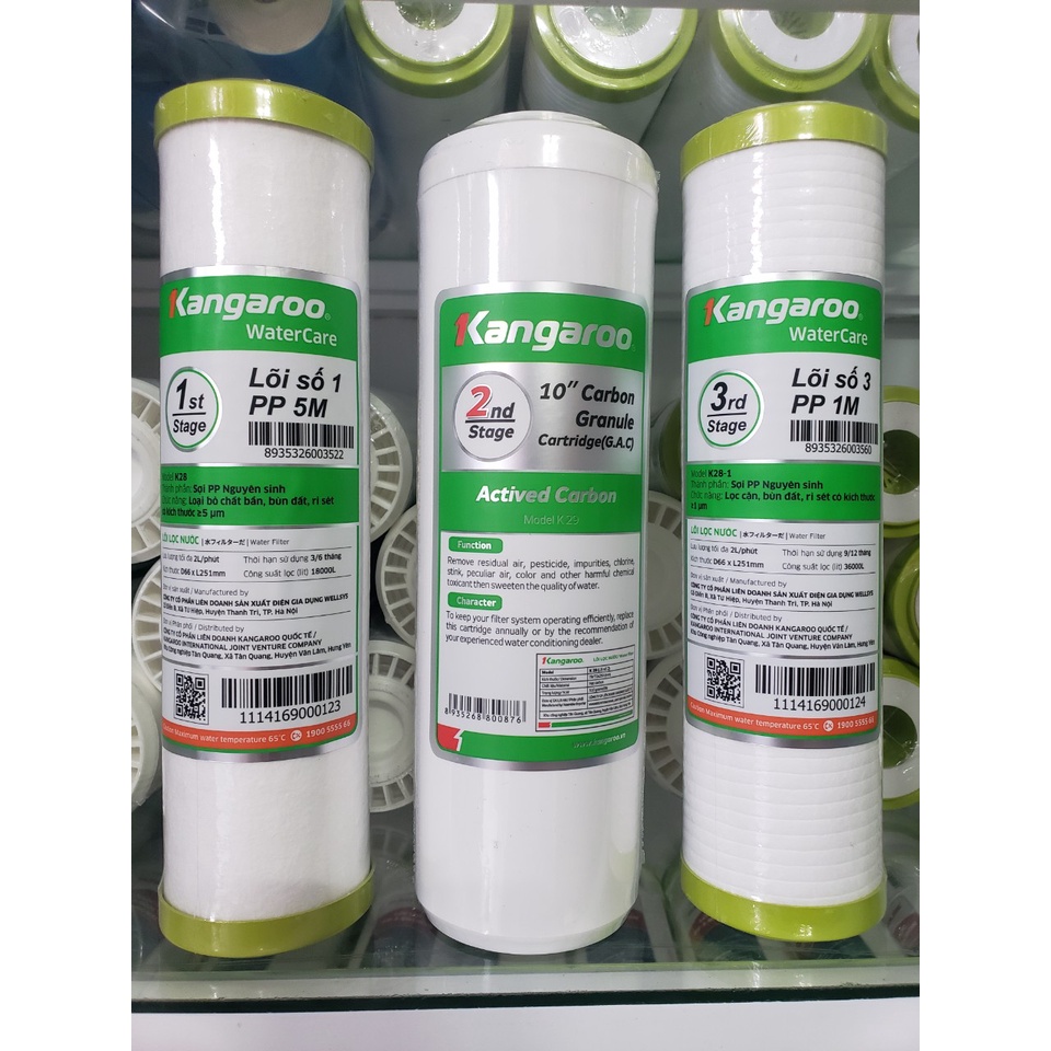 Bộ Lõi Lọc Nước Kangaroo số 123 10 Inch-Dùng cho máy lọc nước RO