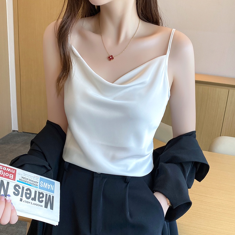 Áo hai dây nữ cổ đổ lụa ngọc trai cao cấp mặc trong áo blazer, chất vải mát mịn, không nhăn - AD02 - wfstudios
