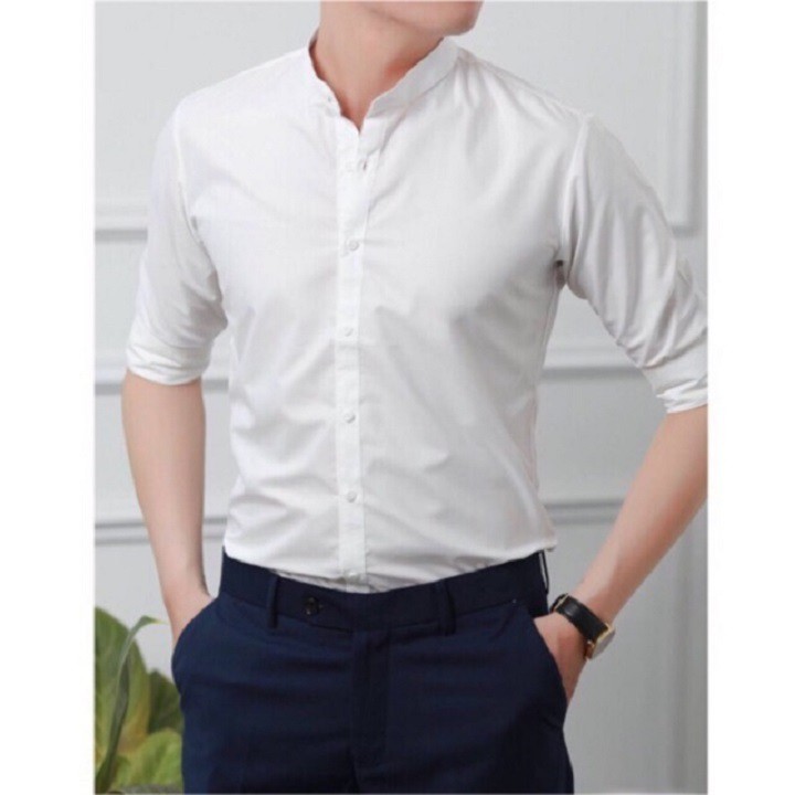 Áo sơ mi cổ tàu vải nên mát mẻ, không nhăn không xù, dáng áo ôm vừa thoải mái Vera Shop - SML | BigBuy360 - bigbuy360.vn
