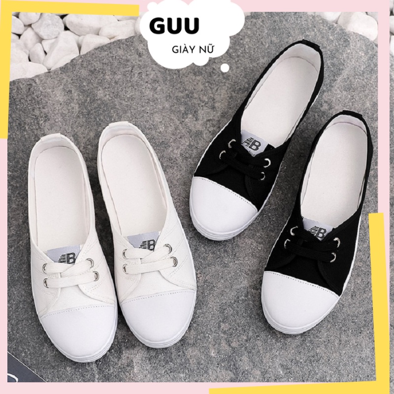 form dài| Giày nữ, giày lười nữ vải đế bệt xinh xắn, trẻ trung, slip on nữ Guu7110