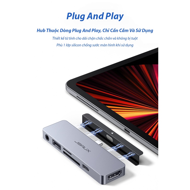 Hub Chuyển Đổi Type-C 6 Trong 1 JSAUX - Bộ Chuyển Đổi Hub Thông Minh USB 3.0/ HDMI/ Type-C/ SD/ TF