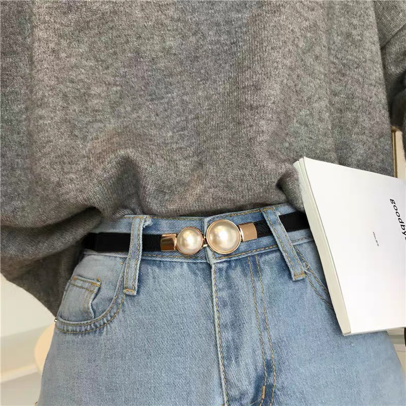 Thắt eo bản nhỏ ngọc viền vàng sang chảnh Thắt lưng phối chun vintage 2 màu