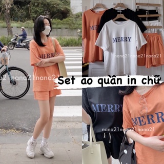 Set áo quần thun chữ MERR.Y 3 màu hàn quốc Nana21 Nanastore21