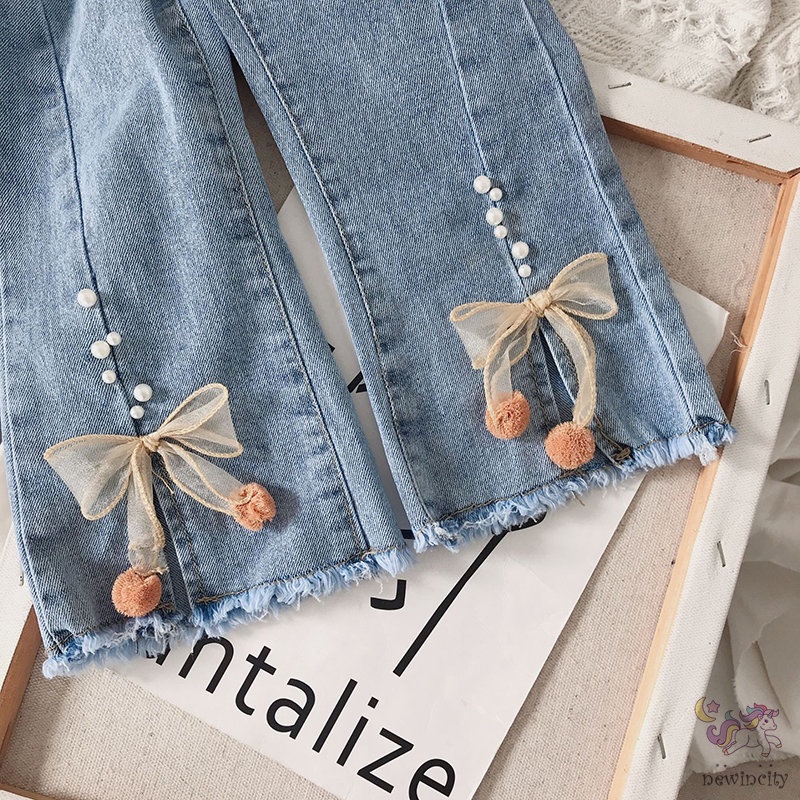 Quần Jeans Ống Loe Đính Nơ Thời Trang Hàn Quốc Cho Bé Gái