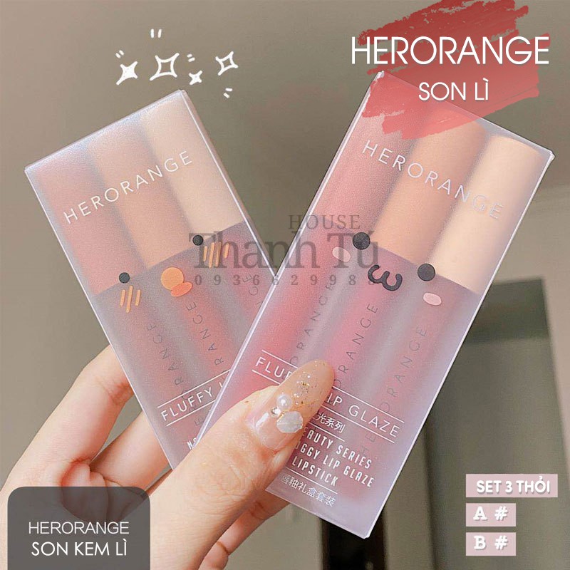 Set 3 son kem lỳ Her Orange FLUFLY LIP GLAZE chất son mềm cao cấp dễ trang điểm