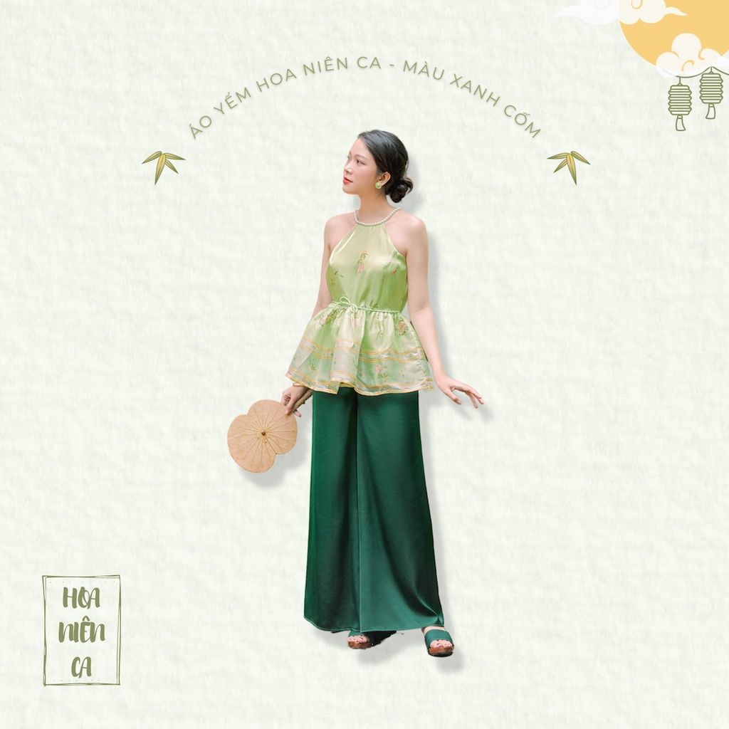 Sumire Store Áo yếm xòe organza Hoa Niên Ca - Xanh cốm