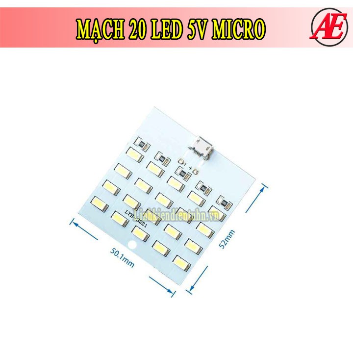 Mạch 20 led siêu sáng 5v micro usb