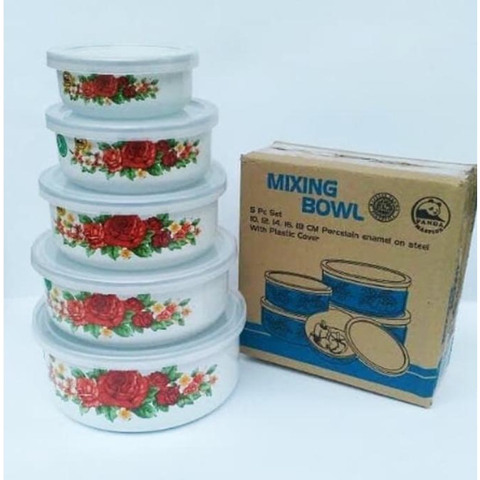 Bộ 5 tô sứ tráng men Maspion + nắp + rổ BRG mới