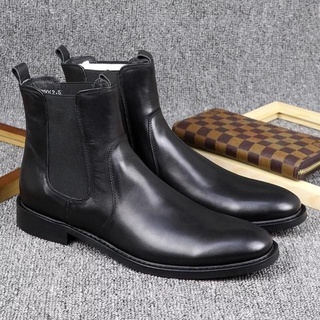 Giày bốt nam chealse boot classic màu đen cổ cao, phong cách Châu Âu dễ phối đồ tăng chiều cao 5cm