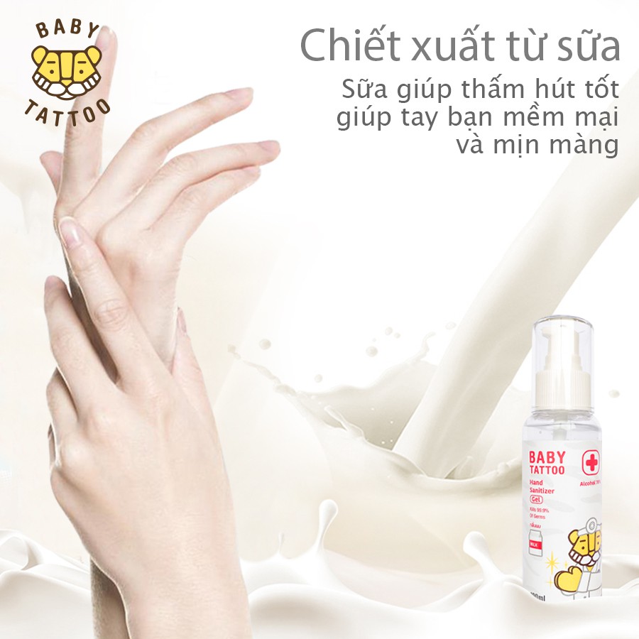 Gel Rửa Tay Khô BABY TATTOO Sạch Siêu Nhanh, Bảo Vệ Vượt Trội, Diệt Khuẩn 99%, Dung Tích 50ml, 100ml