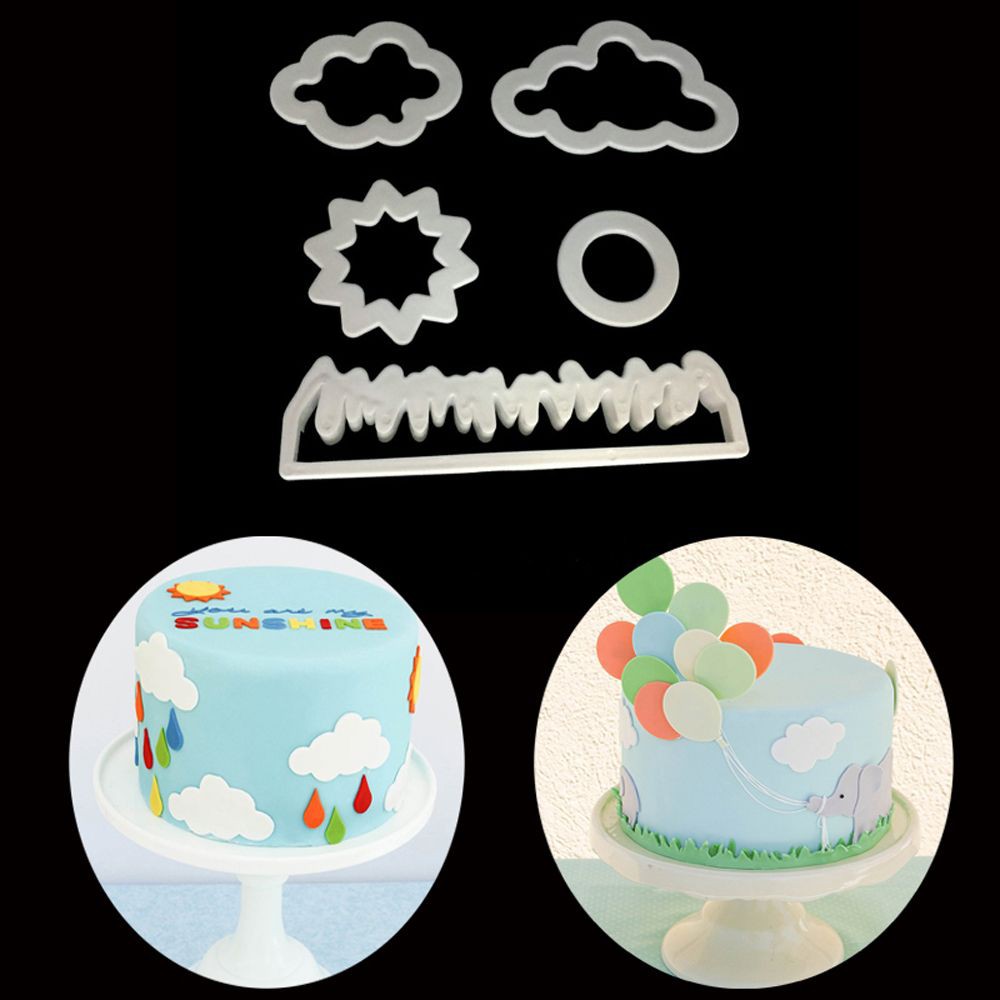 Set 5 khuôn nhấn tạo hình đám mây/cỏ/mặt trời trang trí bánh đáng yêu