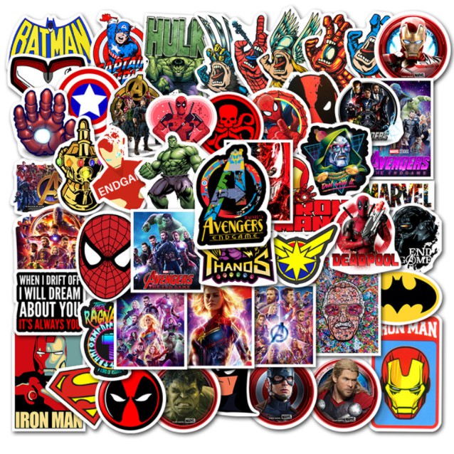 Combo sticker AVENGER nhựa PVC không thấm nước, dán nón bảo hiểm, laptop, điện thoại, Vali, xe