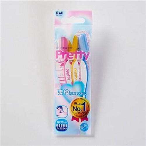 Set 3 dao cạo lông mày Pretty KAI xuất xứ Nhật Bản nhựa kháng khuẩn, lưỡi thép không gỉ