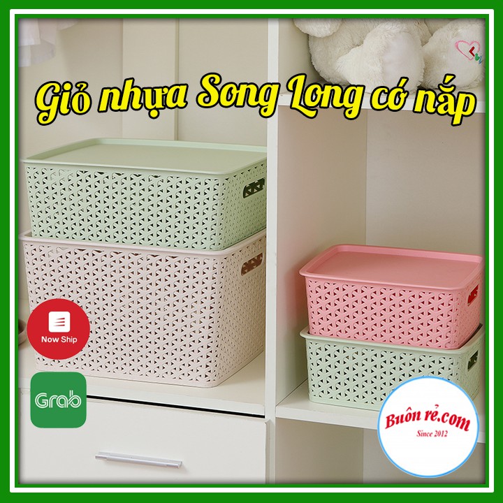 Giỏ nhựa Hàn Quốc Song Long có nắp tiện ích tiết kiệm không gian 2572-2573-2574