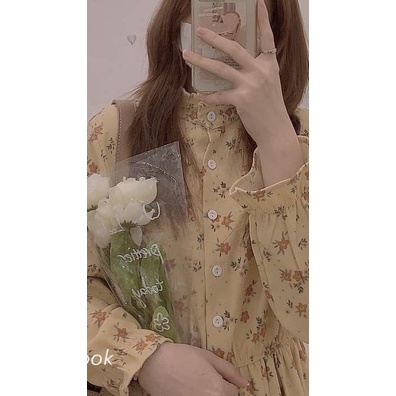 Đầm hoa nhí, váy nữ cúc ngực chun eo dáng dài, phong cách nhẹ nhàng tiểu thư cực xinh 7.beautiful