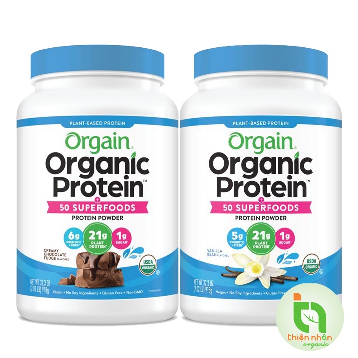 Bột đạm thực vật hữu cơ Orgain Organic Protein Superfoods pha sữa hữu cơ 918g