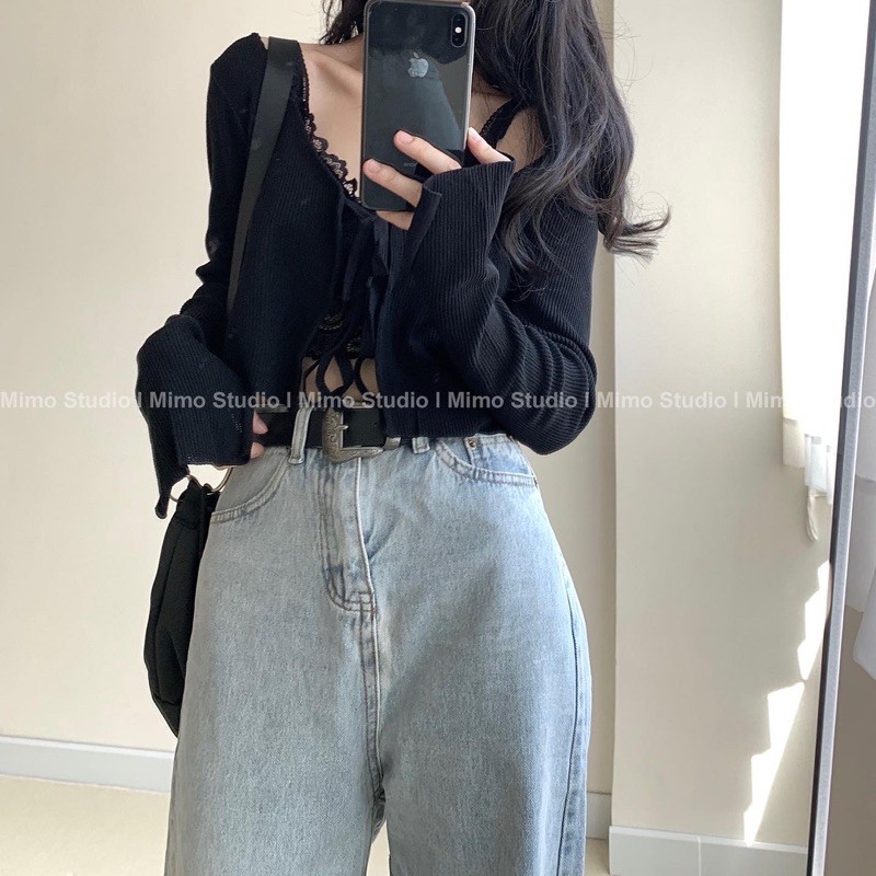 Len dệt kim mỏng buộc nơ