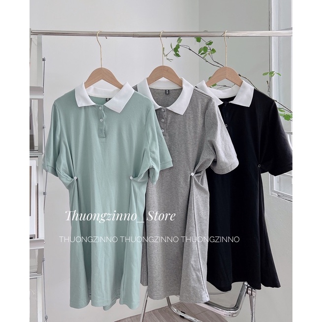 [Ảnh thật/Video] VÁY POLO CÀI EO HOT ĐỈNH Đầm polo dáng suông cách điệu eo Hàn Quốc