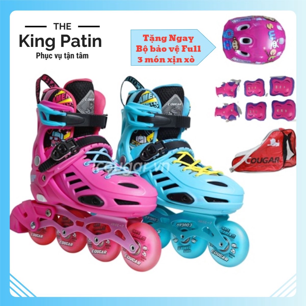 Giày Patin PaTin Trẻ Em Cao Cấp Cougar MZS 313 QS 8 bánh đèn màu HỒNG