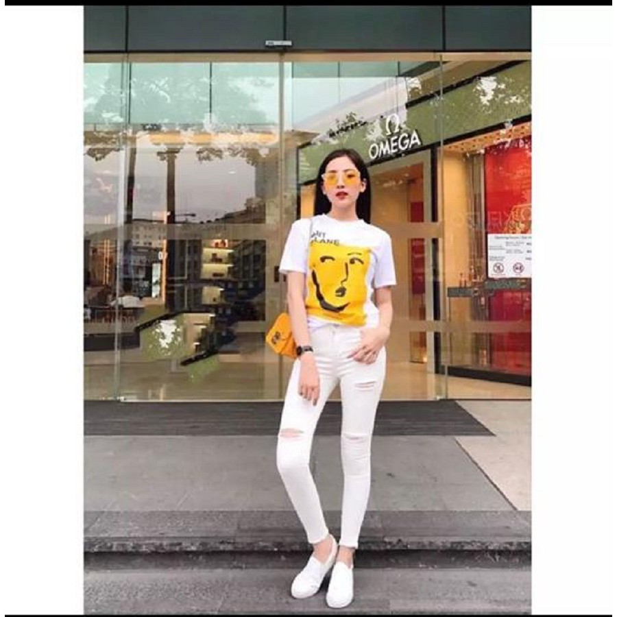 Quần bò nữ rách màu trắng và đen