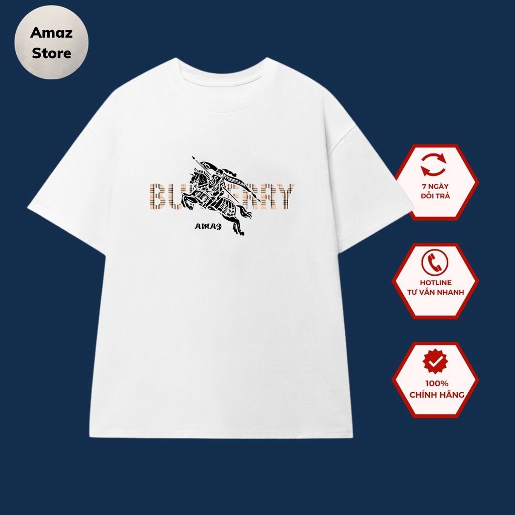 áo thun phông cotton 100%, áo thun cổ tròn cotton cực ngầu in burberry con ngựa