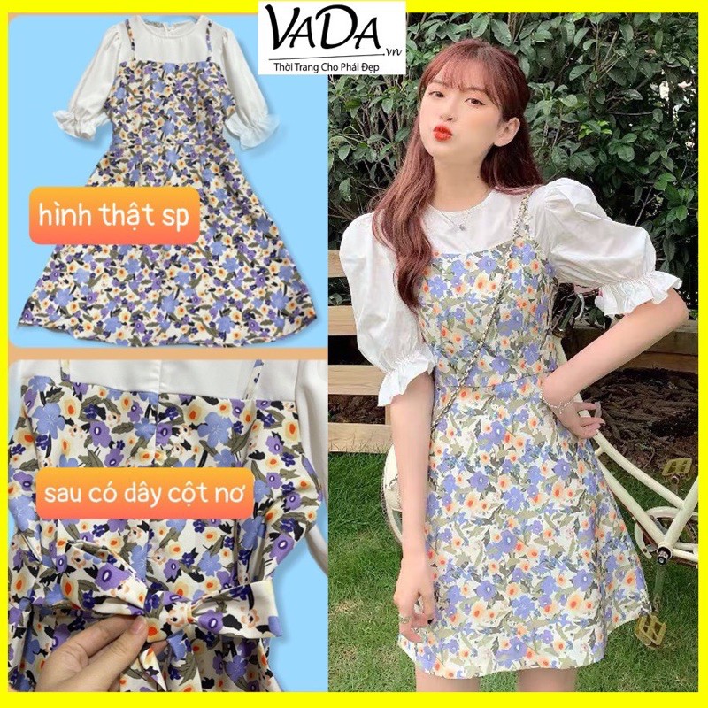Đầm xoè giả yếm in hoa 3D đi biển, dạo phố , đi chơi  xinh xắn - Thời Trang VADA (Đ900)