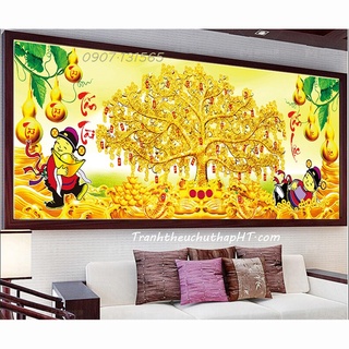 Tranh đính đá cây tiền – cây tài lộc 100*50cm - tự làm