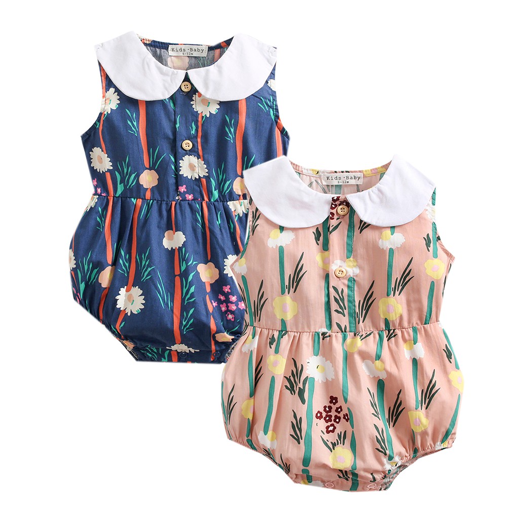 Áo liền thân Sanlutoz sát nách in hoa thời trang mùa hè cho em bé