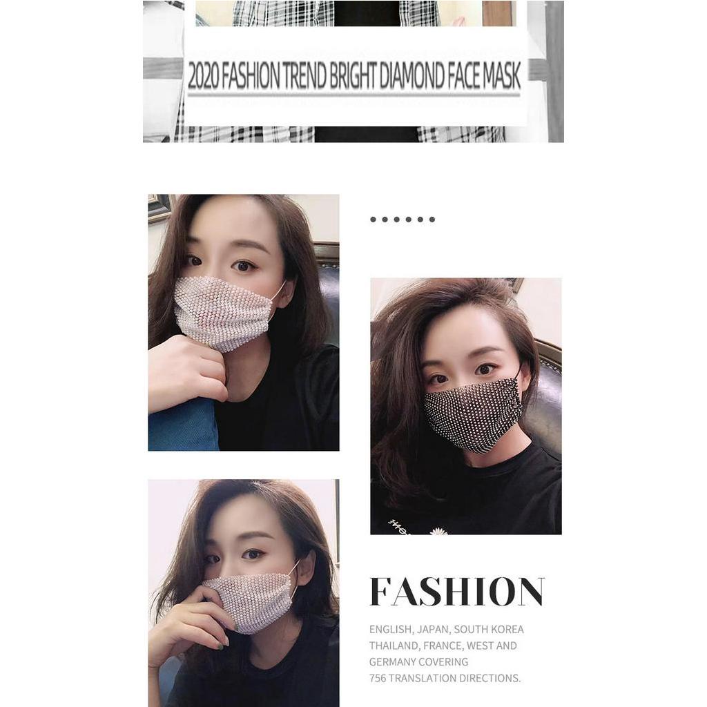 Khẩu trang người lớn co giãn đính kim cương pha lê nhân tạo sang trọng cuốn hút dành cho bạn nữ đeo khi dự tiệc