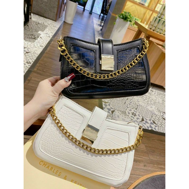 Túi kẹp nách đeo chéo khoá vuông phối xích xịn sò sang chảnh. túi kẹp nách 3 dây Vân da cá sấu dấu xả siêu hot năm 2021