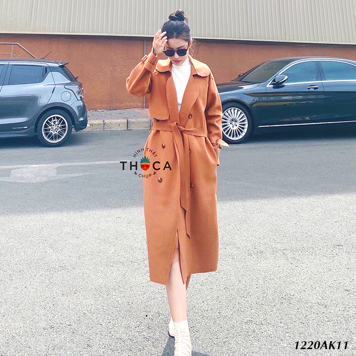 Áo khoác Hàn Quốc măng tô nữ dáng dài THOCA HOUSE hot trend cực xinh có thắt đai, dễ phối đồ | BigBuy360 - bigbuy360.vn