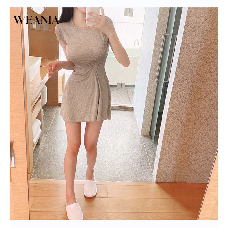 Đầm Cotton Ngắn Tay Xếp Ly Ôm Dáng Gợi Cảm Chất Lượng Dành Cho Nữ